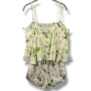 Lovers and Friends White Floral Romper Chiffon Flounce Cutout Back Size Small